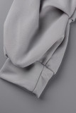 Grey Casual Print Patchwork Hooded Collar T-shirt Dress Dresses