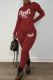 Red Casual Print Patchwork Turtleneck Long Sleeve Two Pieces
