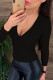 Black Casual Solid Patchwork V Neck Tops