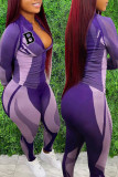 Pink Purple Casual Sportswear Print Patchwork Zipper Cardigan Collar Long Sleeve Two Pieces