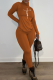 Tangerine Red Casual Print Patchwork Turtleneck Long Sleeve Two Pieces