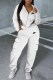 White Street Print Asymmetrical Hooded Collar Long Sleeve Two Pieces