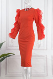 Red Elegant Solid Patchwork Flounce O Neck Evening Dress Dresses