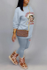 Light Blue Casual Print Patchwork O Neck Long Sleeve Two Pieces