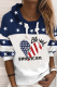 Blue White Casual Print Patchwork Hooded Collar Tops