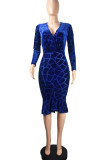 Blue Sexy Solid Patchwork V Neck Trumpet Mermaid Dresses