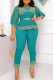 Cyan Casual Patchwork Basic O Neck Two Pieces
