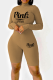 Khaki Street Print Patchwork Turtleneck Skinny Rompers