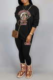 Fuchsia Casual Print Patchwork O Neck Long Sleeve Two Pieces