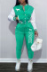 Mint green Street Print Letter Mandarin Collar Long Sleeve Two Pieces