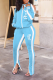 Light Blue Street Print Hollowed Out Zipper Collar Long Sleeve Two Pieces
