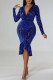 Blue Sexy Solid Patchwork V Neck Trumpet Mermaid Dresses
