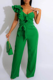 Blue Sexy Casual Solid Patchwork Backless V Neck Regular Jumpsuits