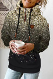 Grey Casual Print Patchwork Hooded Collar Tops