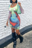 Colour Sexy Print Patchwork Pencil Skirt Dresses