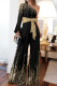 Black Sexy Casual Print Bandage Patchwork Backless Oblique Collar Long Sleeve Two Pieces