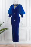 Rose Red Elegant Patchwork Patchwork Buckle V Neck Evening Dress Dresses