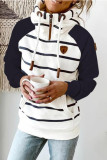 White Casual Striped Print Basic Hooded Collar Tops