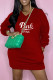 Red Casual Letter Print Patchwork V Neck Long Sleeve Dresses
