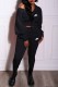 Black Casual Print Letter Hooded Collar Long Sleeve Two Pieces