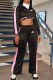 Black Street Print Patchwork Turndown Collar Long Sleeve Two Pieces