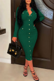 Red Casual Solid Patchwork Turndown Collar Long Sleeve Dresses