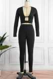Pink Sexy Solid Patchwork V Neck Long Sleeve Two Pieces