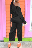 Pink Casual Solid Patchwork Turndown Collar Long Sleeve Three-piece Set