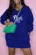 Blue Casual Letter Print Patchwork V Neck Long Sleeve Dresses