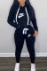 Black Casual Print Letter Hooded Collar Long Sleeve Two Pieces