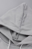 Grey Casual Print Patchwork Hooded Collar T-shirt Dress Dresses