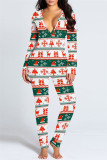 Red Casual Living Print Patchwork V Neck Regular Jumpsuits