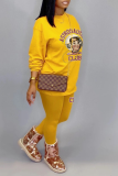 Fuchsia Casual Print Patchwork O Neck Long Sleeve Two Pieces