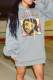 Grey Casual Print Patchwork Hooded Collar T-shirt Dress Dresses
