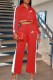 Red Street Print Patchwork Turndown Collar Long Sleeve Two Pieces