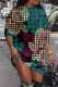 Green Casual Print Patchwork O Neck Long Sleeve Dresses