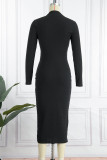 Purple Sexy Solid Hollowed Out Patchwork O Neck Pencil Skirt Dresses