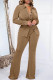 Khaki Casual Solid Patchwork Turndown Collar Long Sleeve Two Pieces