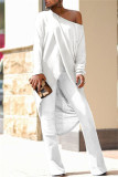 Orange Casual Solid Patchwork Asymmetrical Oblique Collar Long Sleeve Two Pieces