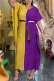 Purple Casual Solid Patchwork V Neck Long Dress Dresses