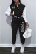 Black Street Print Letter Mandarin Collar Long Sleeve Two Pieces