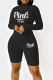 Black Street Print Patchwork Turtleneck Skinny Rompers