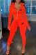 Red Sportswear Print Letter Turndown Collar Long Sleeve Two Pieces
