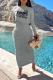 Grey Casual Print Fold O Neck Long Sleeve Two Pieces