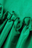 Green Elegant Solid Patchwork Flounce O Neck Evening Dress Dresses