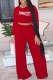 Red Street Print Letter O Neck Long Sleeve Two Pieces