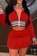 Red Casual Solid Patchwork Zipper Collar Long Sleeve Two Pieces