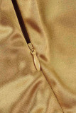 Gold Elegant Solid Patchwork Flounce Asymmetrical Oblique Collar Evening Dress Dresses