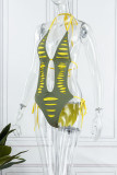 Green Sexy Solid Ripped Bandage Patchwork Backless Swimwears