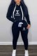 Black Casual Print Letter Hooded Collar Long Sleeve Two Pieces